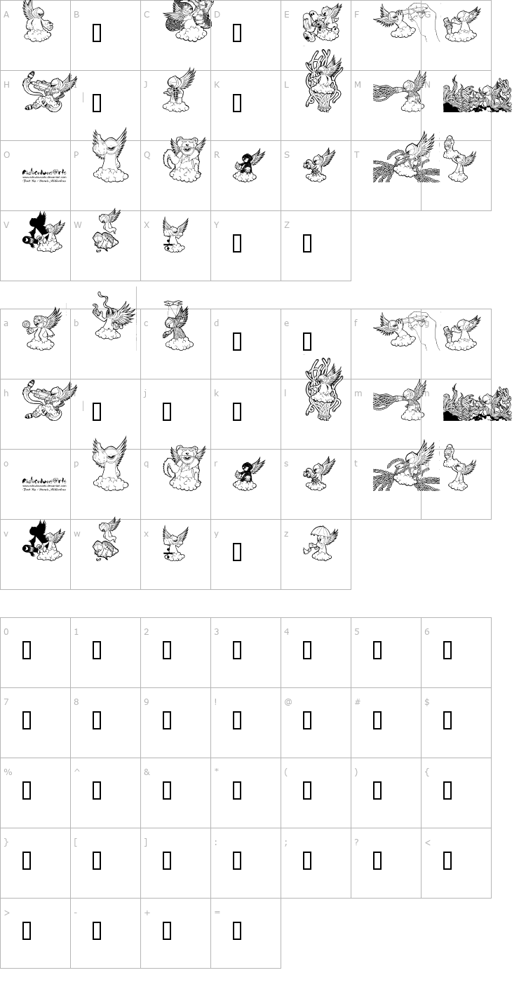 Character Map Ridiculous Arts Font