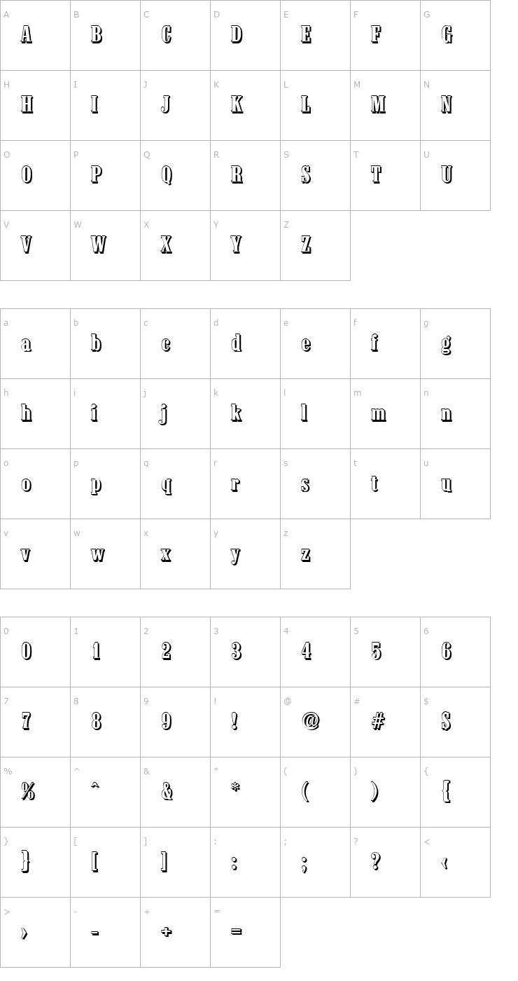 Character Map RobertBeckerShadow-Bold Font