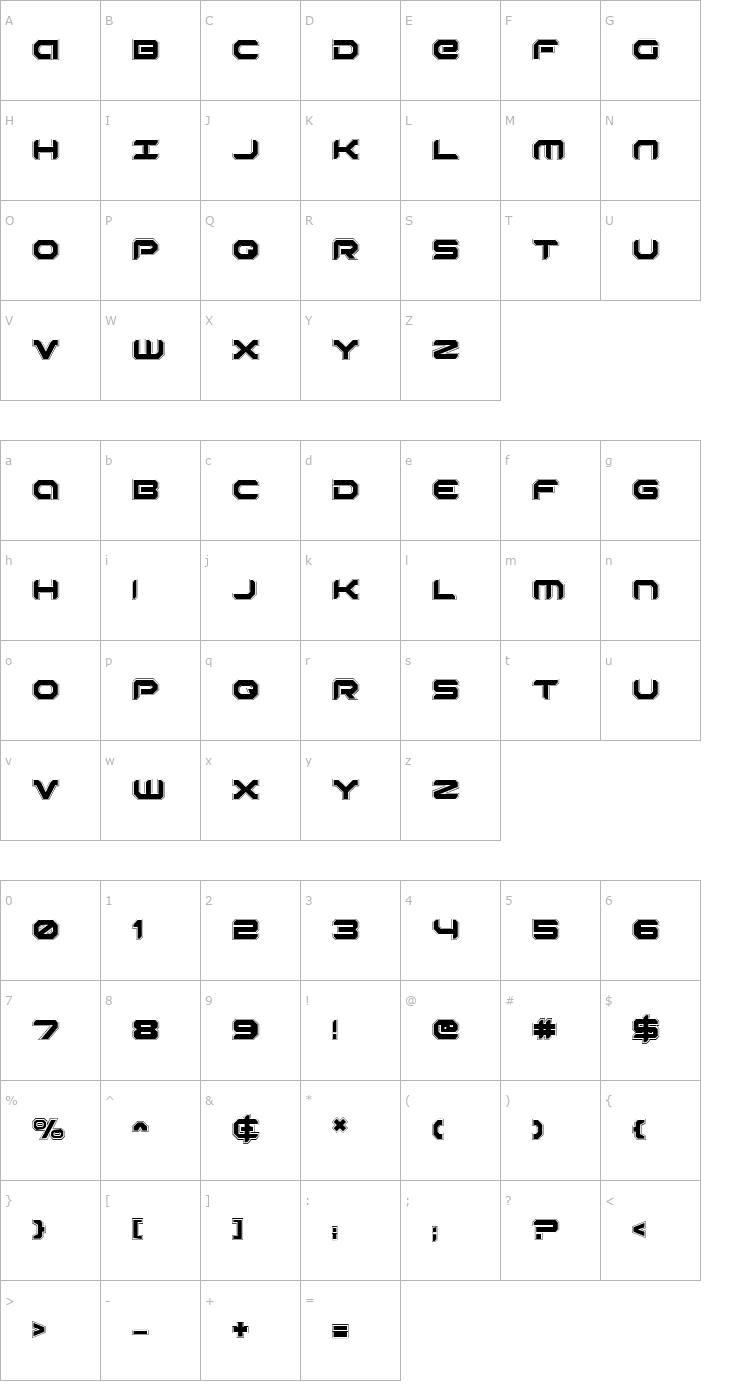 Character Map Robotaur Academy Font