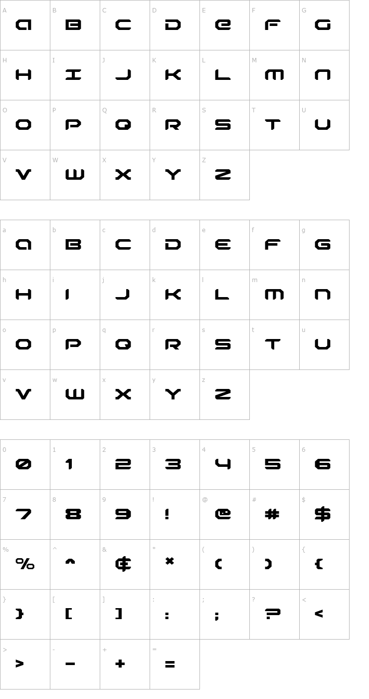 Character Map Robotaur Expanded Font