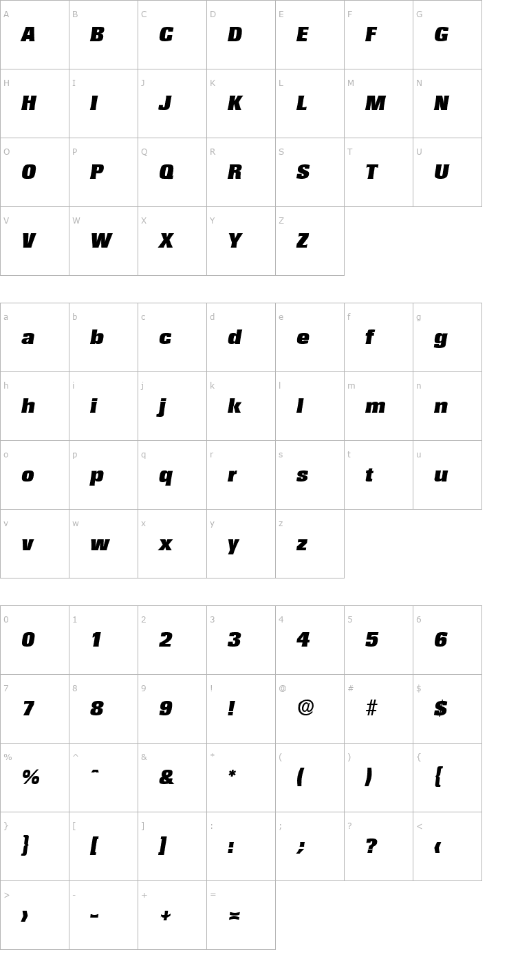 Character Map Rochester-HeavyIta Font