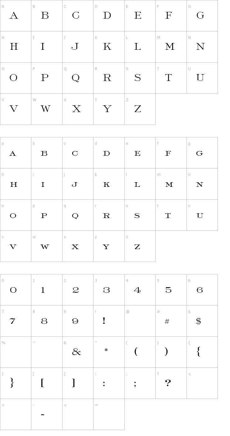 Character Map Roman Light AT Font