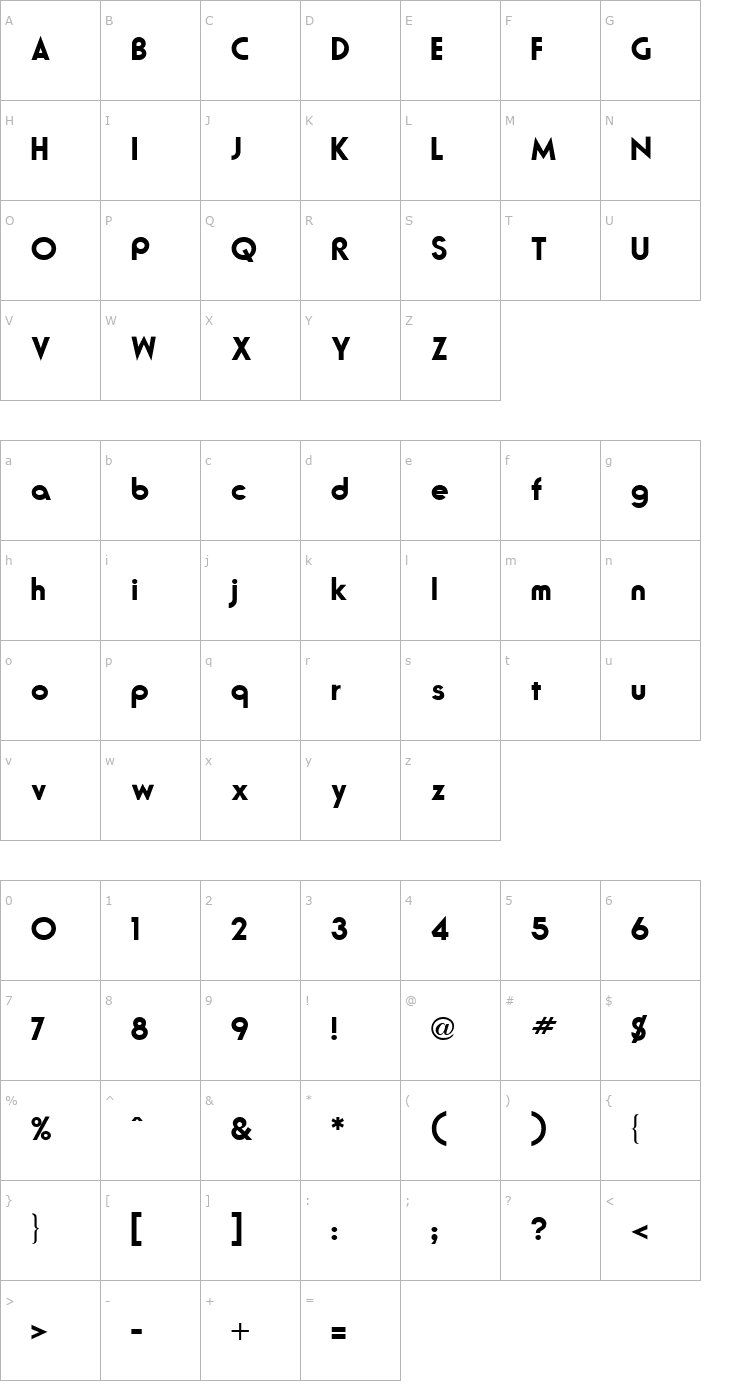 Character Map Ronda Bold Font