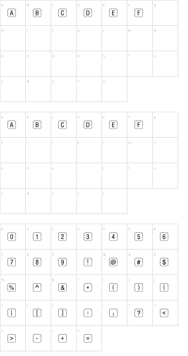 Character Map RRKeyLettersLimited-Normal Font