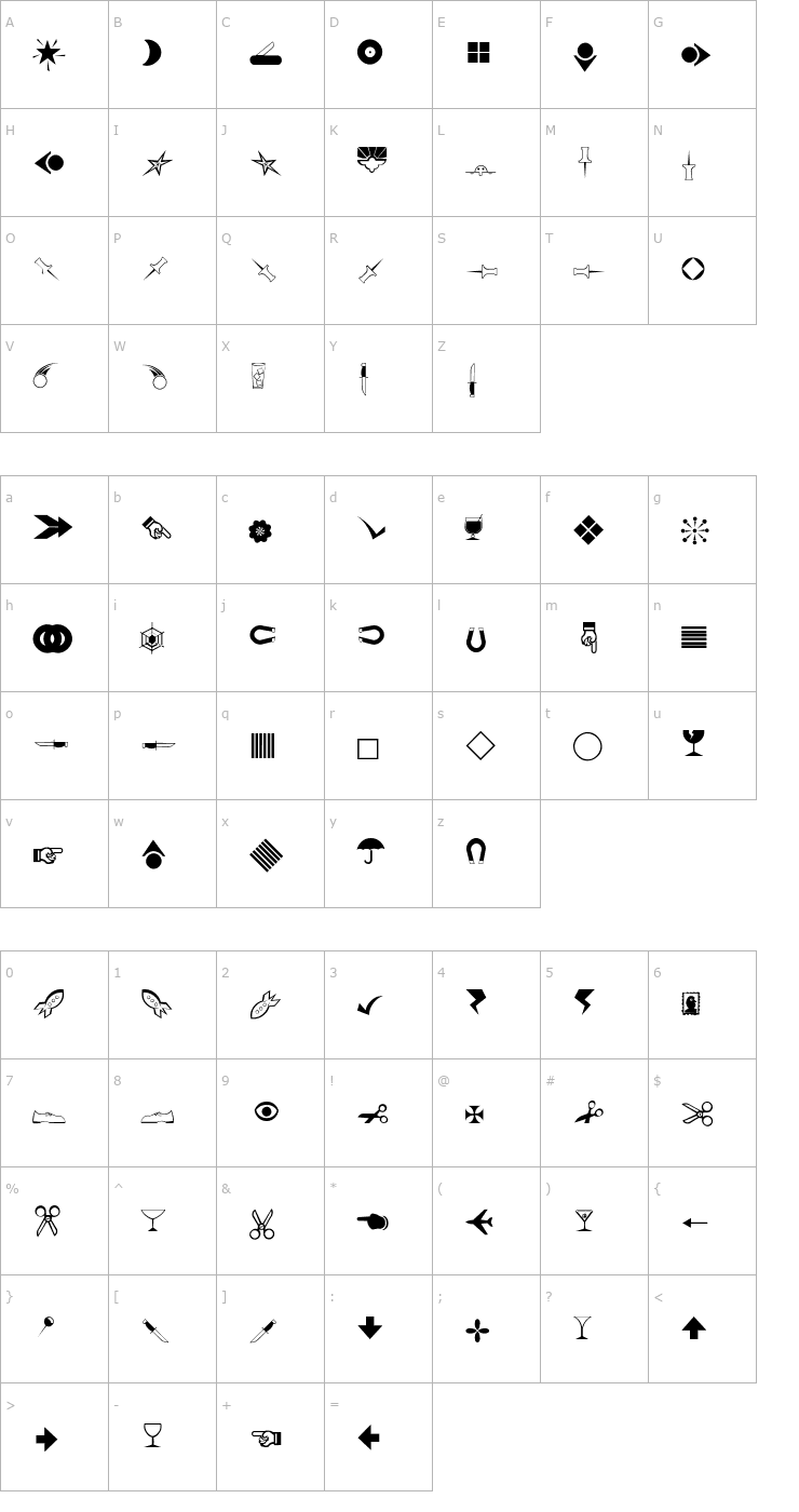 Character Map RSBillsDingbats Font