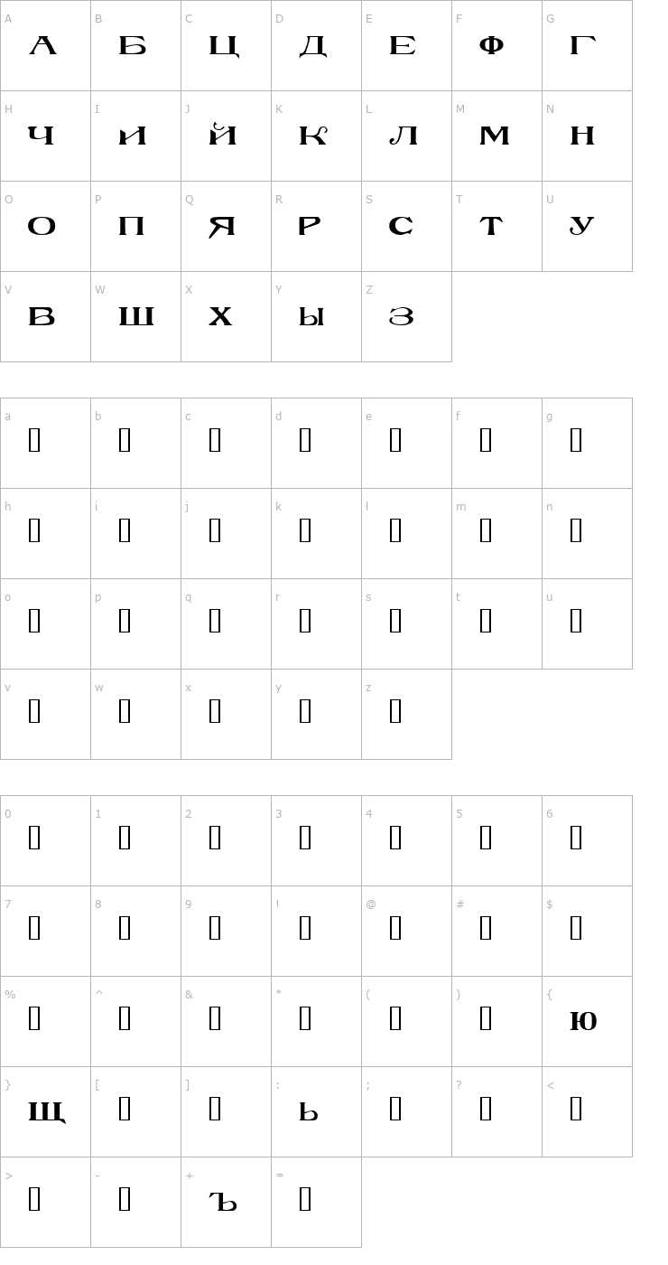 Character Map Russkij ModernDemo Font