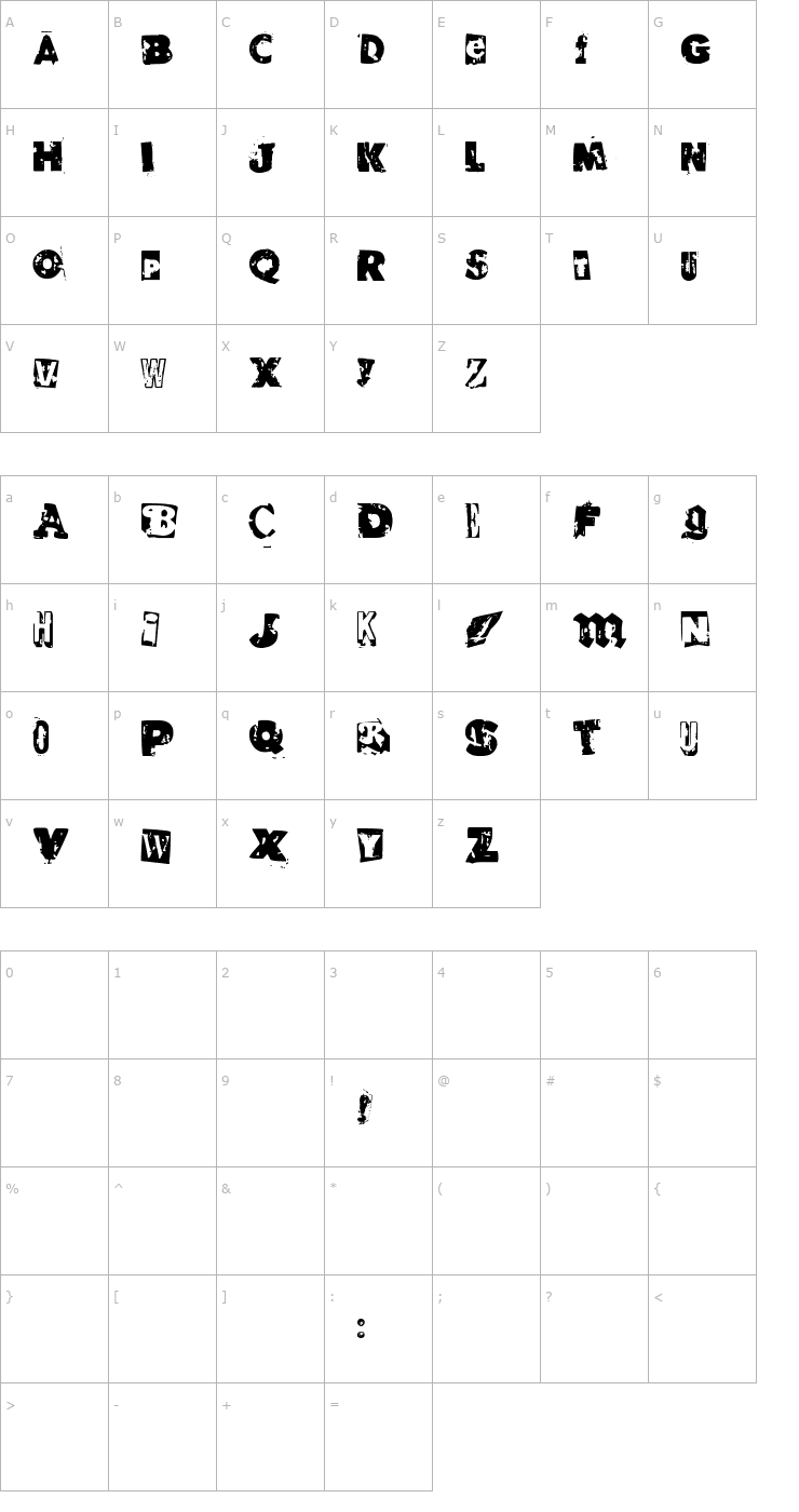 Character Map RvD Glued Font