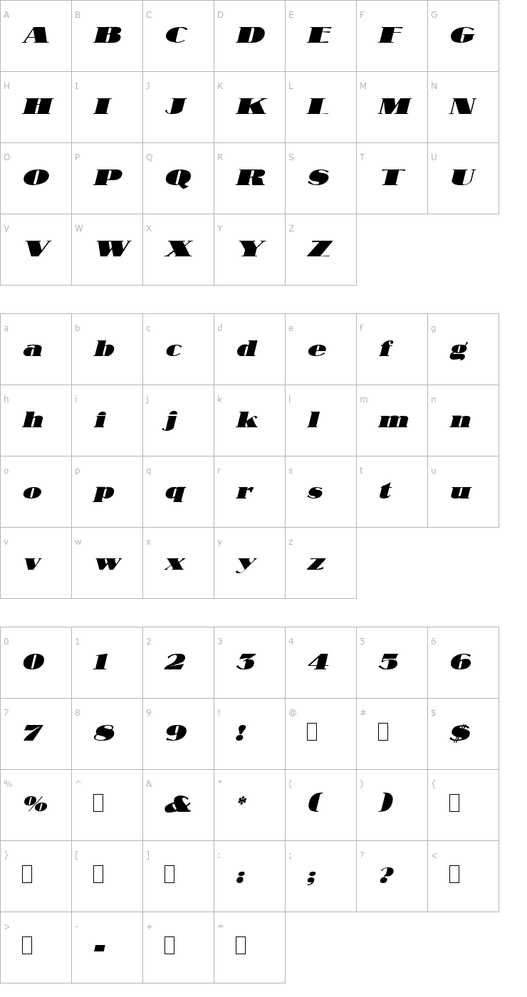 Character Map Sabotage Oblique Font