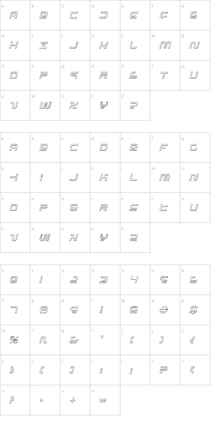 Character Map Sagan Outline Italic Font