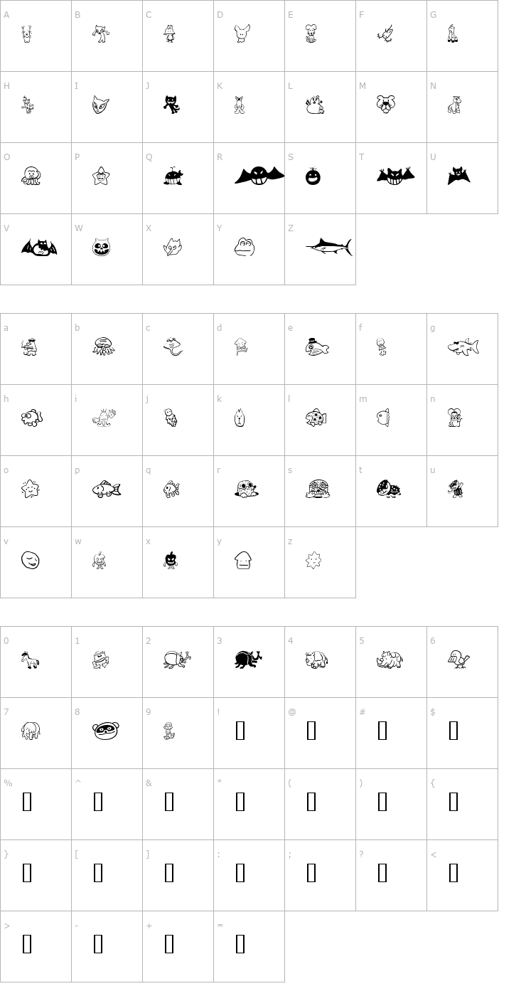 Character Map Sakabe Animal 02 Font