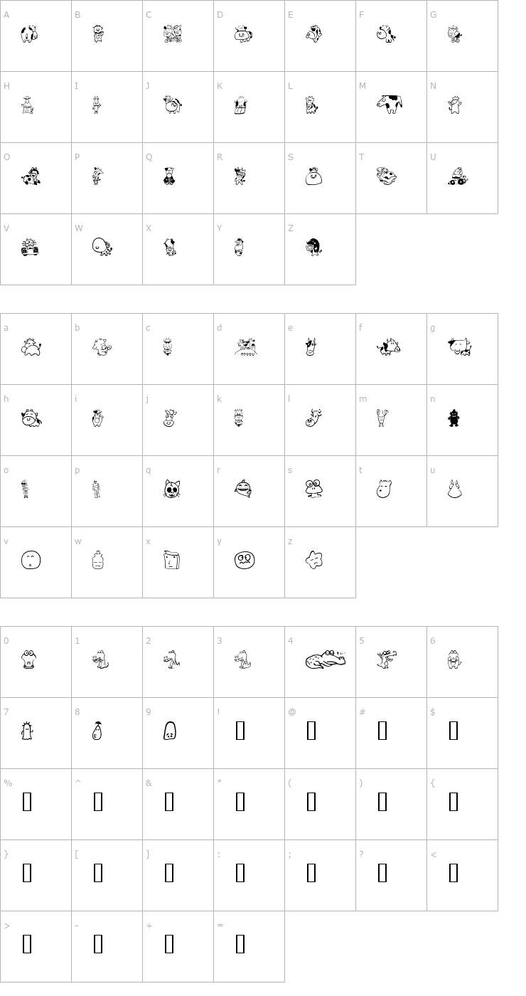 Character Map Sakabe Animal 03 Font