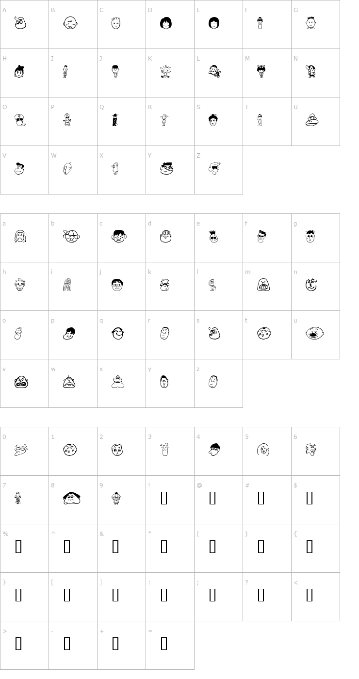 Character Map Sakabe People 01 Font