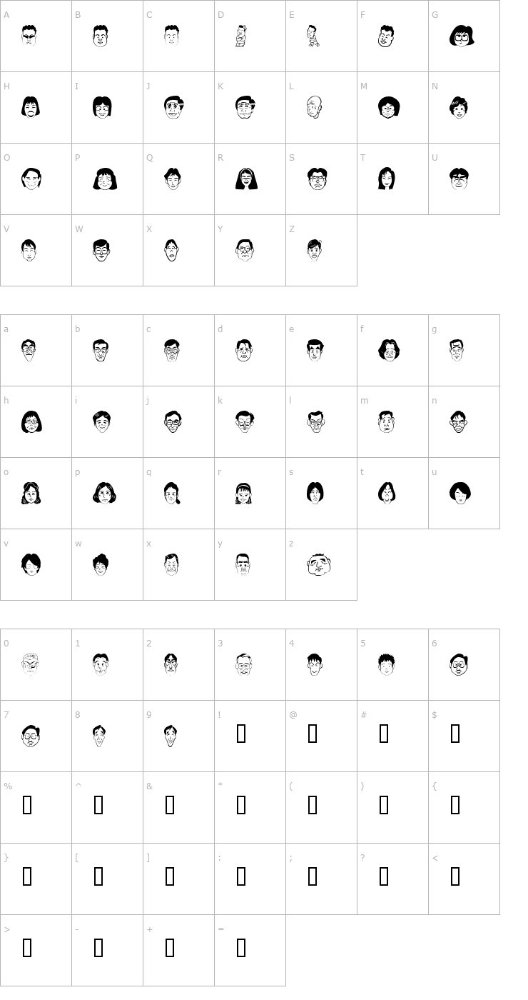 Character Map Sakabe People 06 Font