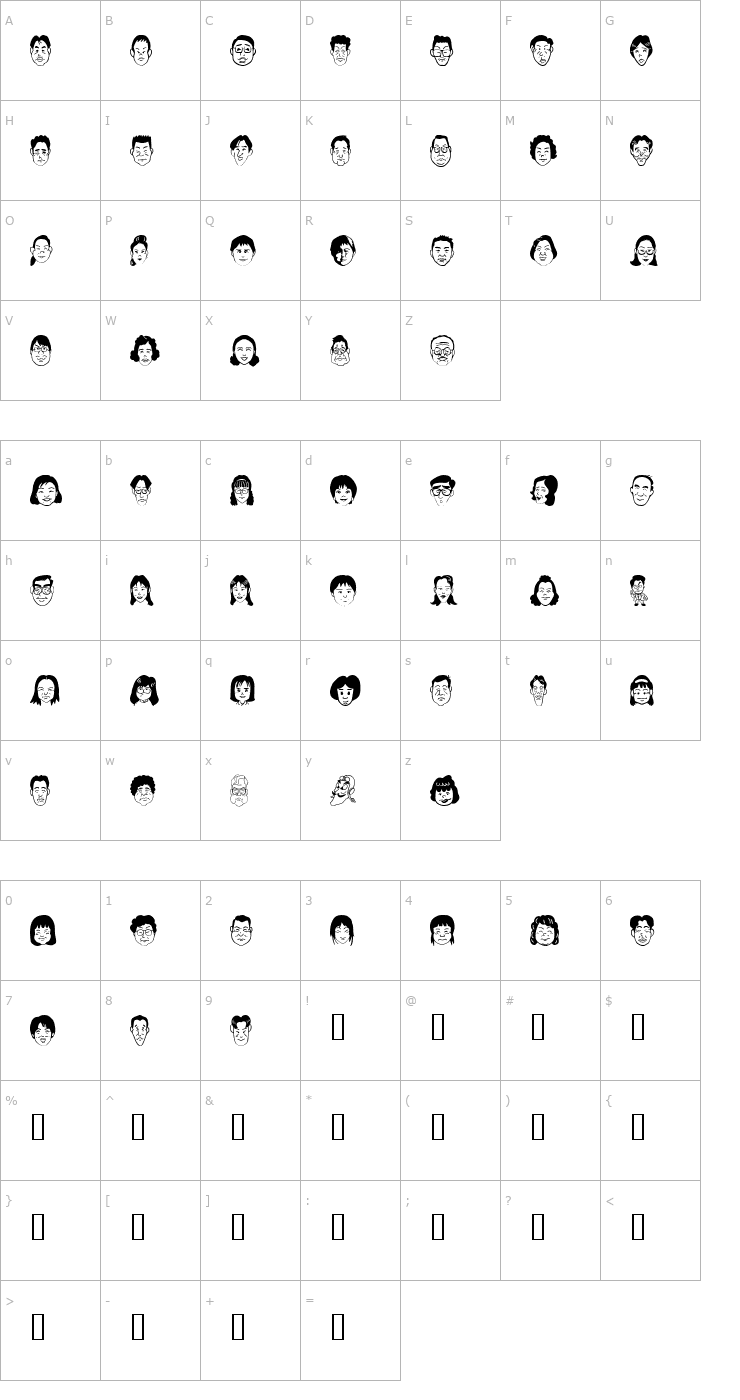 Character Map Sakabe People 07 Font