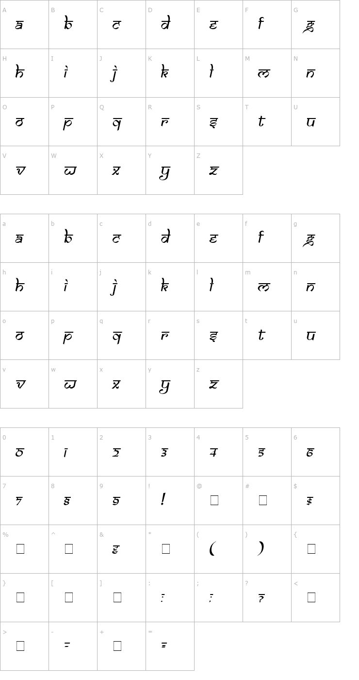 Character Map Samarkan Oblique Font