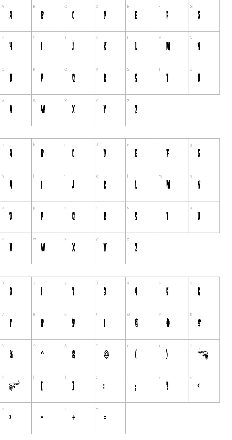 Character Map SamdanEvilCondensed Font