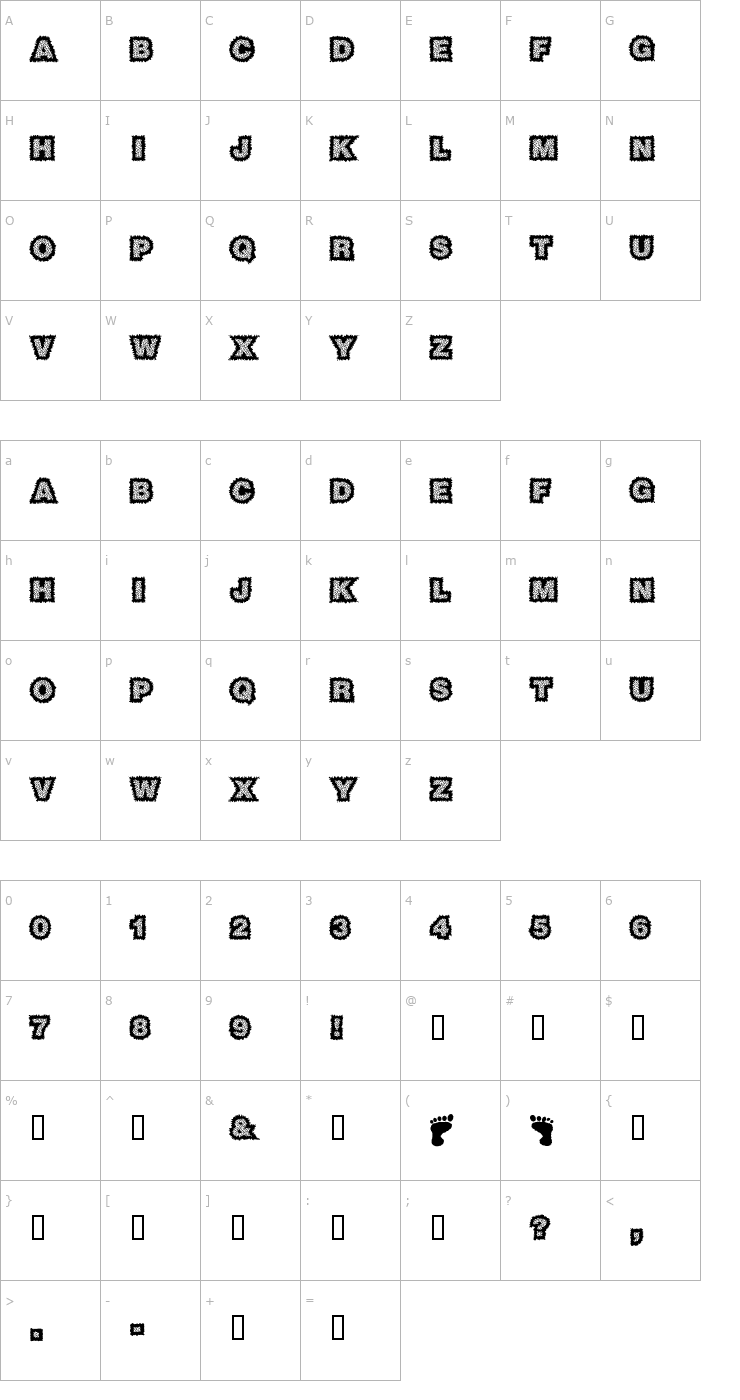 Character Map Sasquatch Font