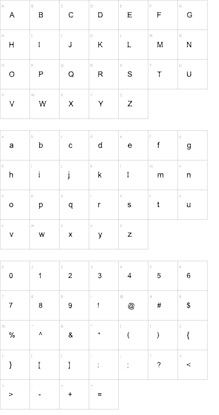 Character Map Satan Possessed Font