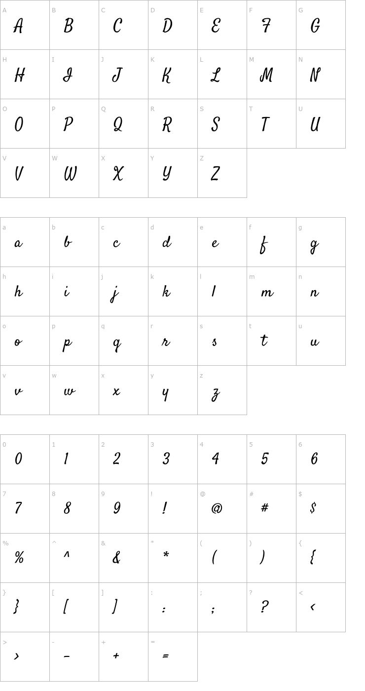 Character Map Satisfy Font