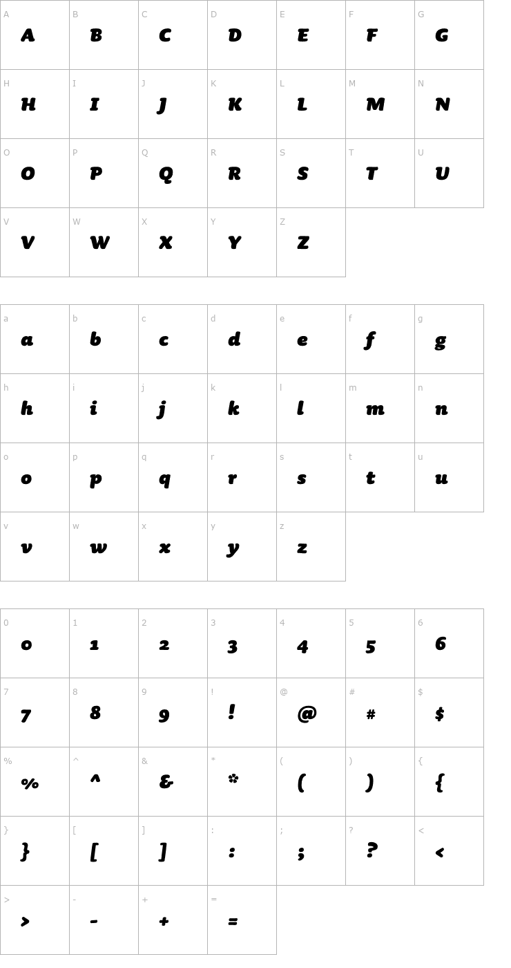 Character Map Sauna-BlackItalic OTF Font