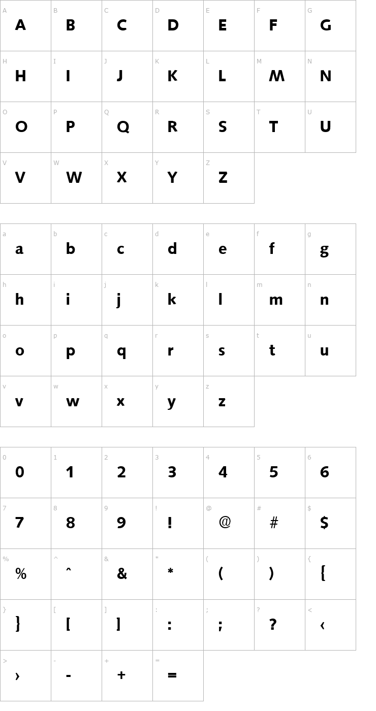 Character Map Saxony-Serial-Bold Font