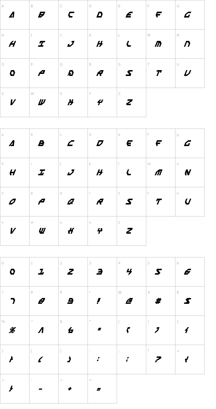 Character Map Scarab Script Bold Italic Font