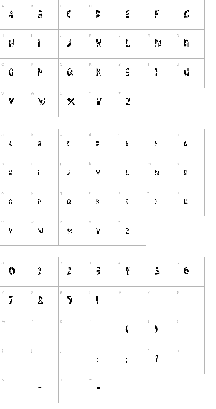 Character Map Schizm AOE Font