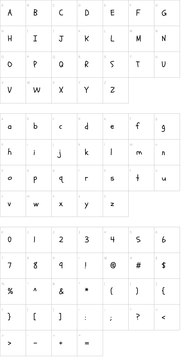 Character Map Schoolbell Font