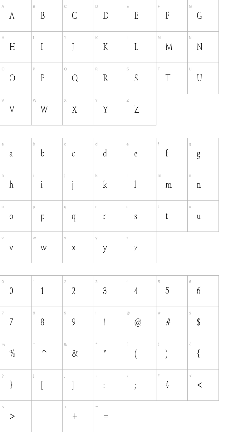 Character Map Schroeder Condensed Normal Font