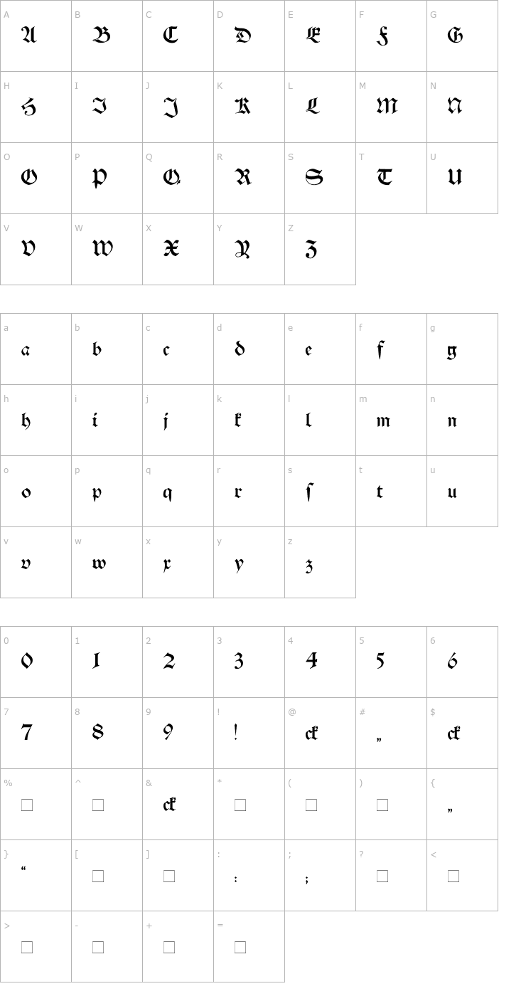 Character Map Schwaben Alt Bold Font