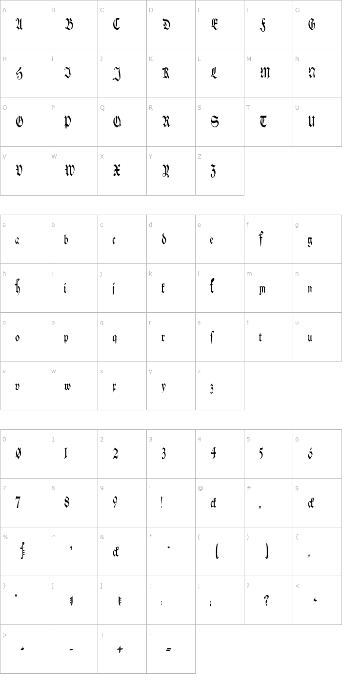 Character Map Schwaben Alt Thin Thin Font