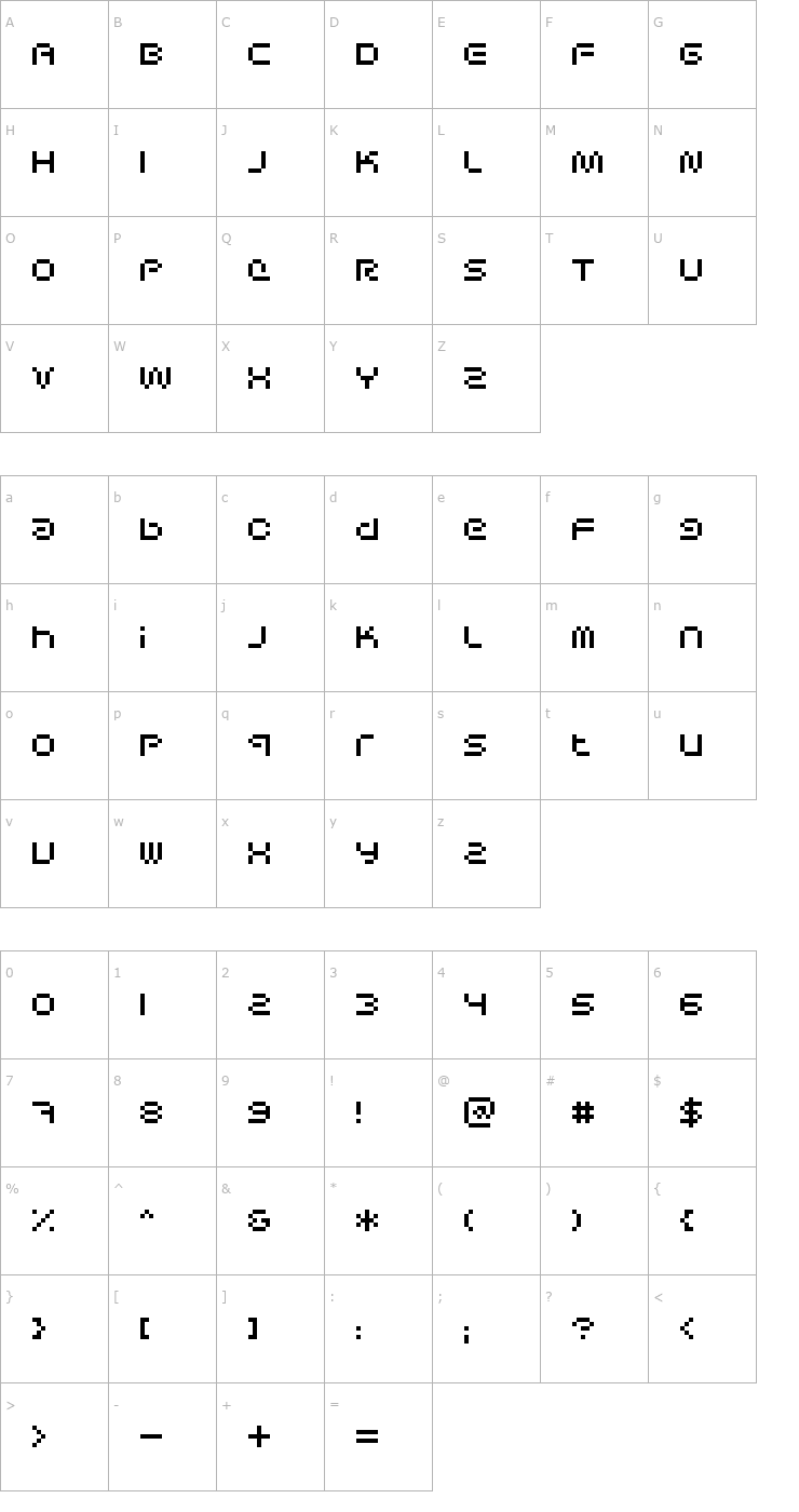 Character Map Sci Fied Bitmap Font