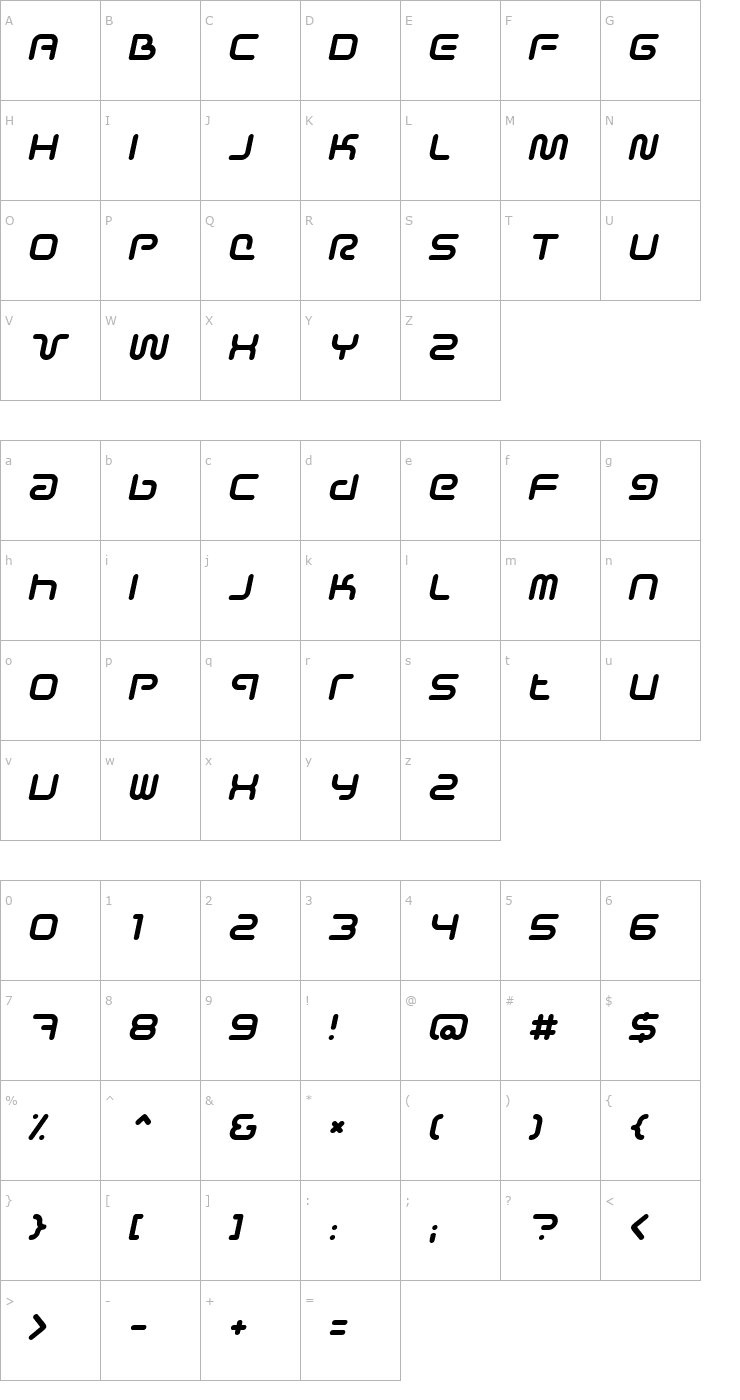 Character Map Sci Fied Italic Font