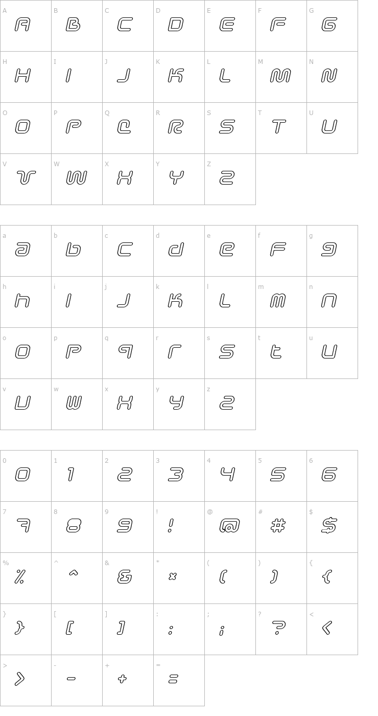 Character Map Sci Fied Outline Italic Font