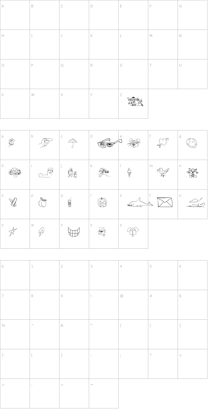 Character Map Screen Scrawls Font