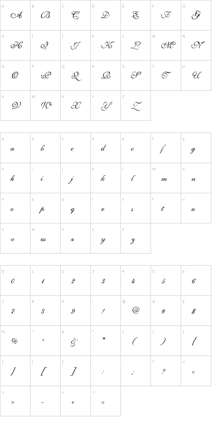 Character Map Script-S721-Three-Regular Font