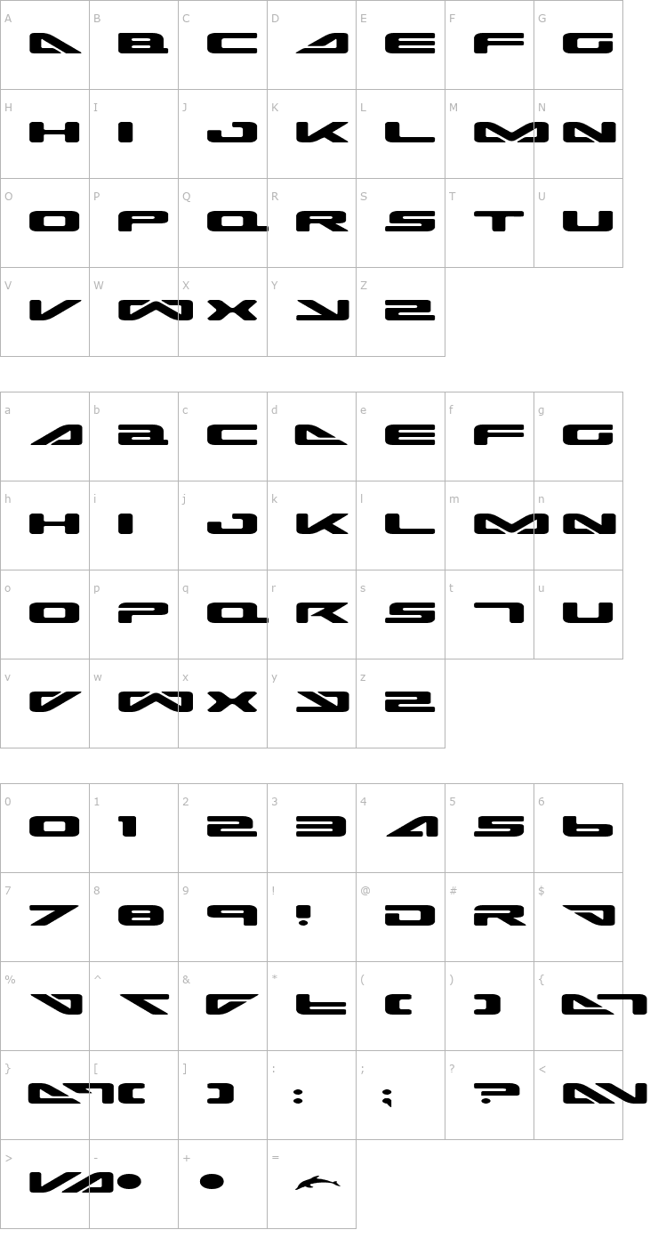 Character Map Sea-Dog 2001 Extended Font