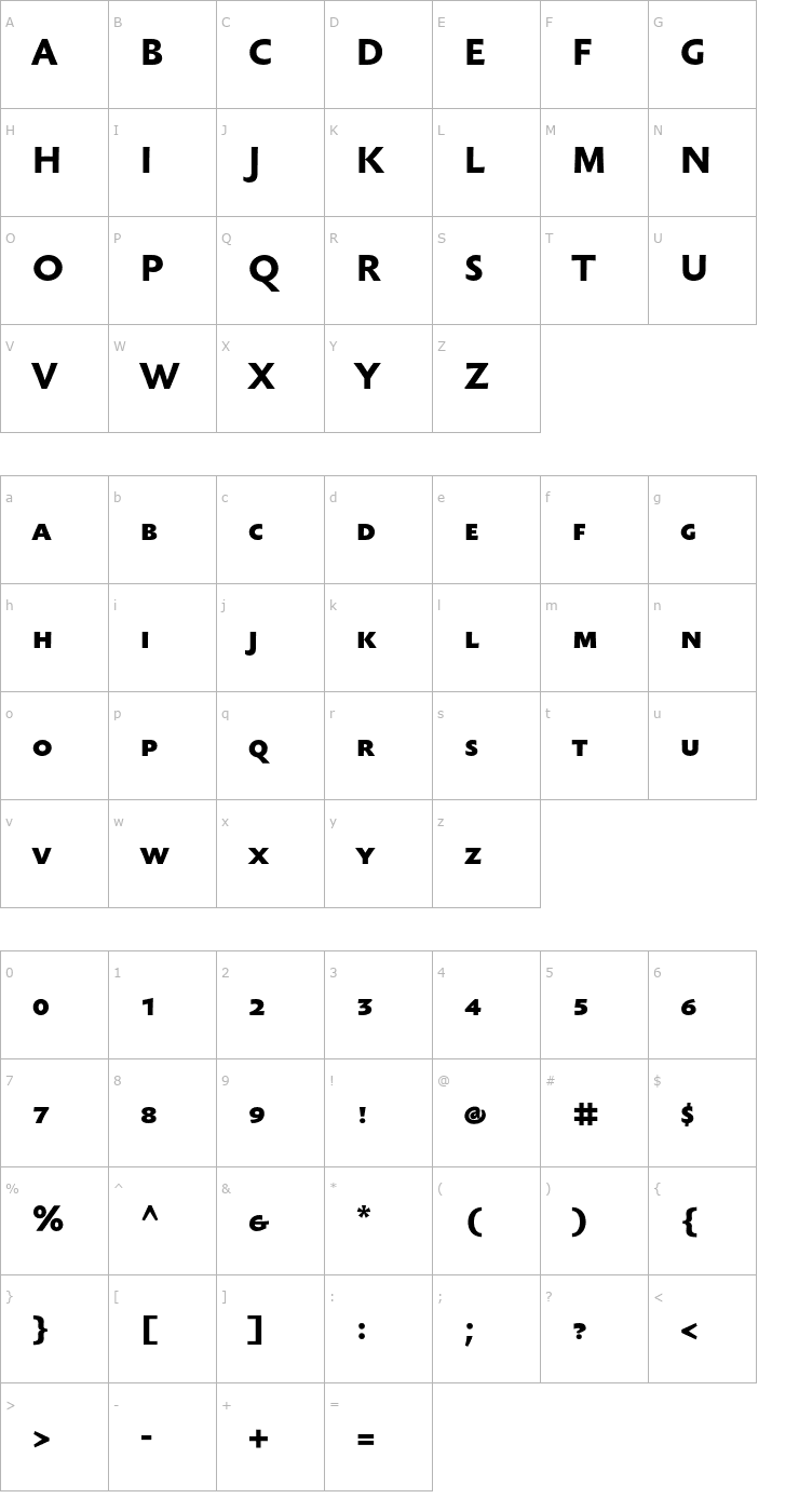 Character Map SebastianMediumSC-Bold Font