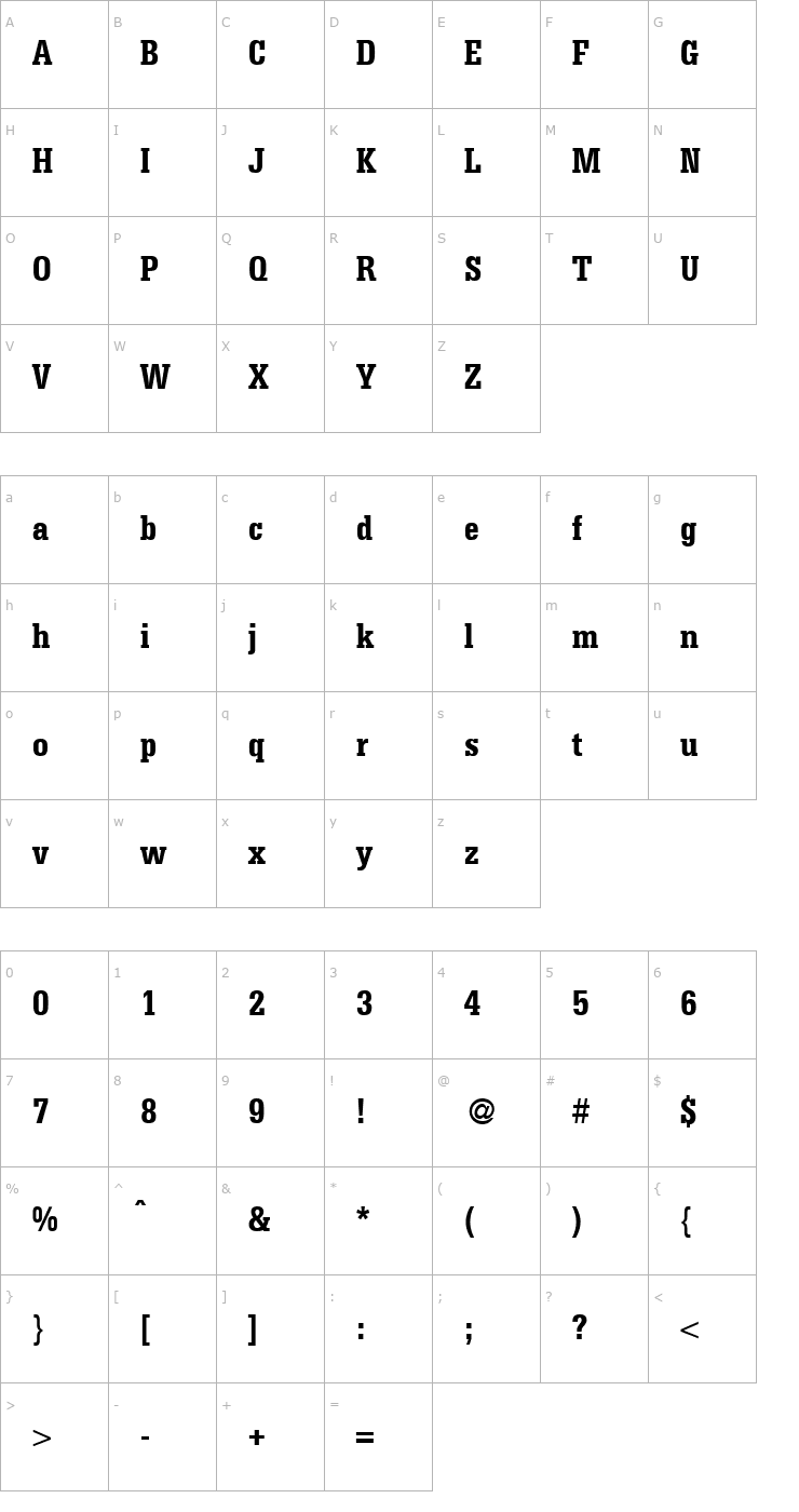 Character Map SergeantCond-Bold Font