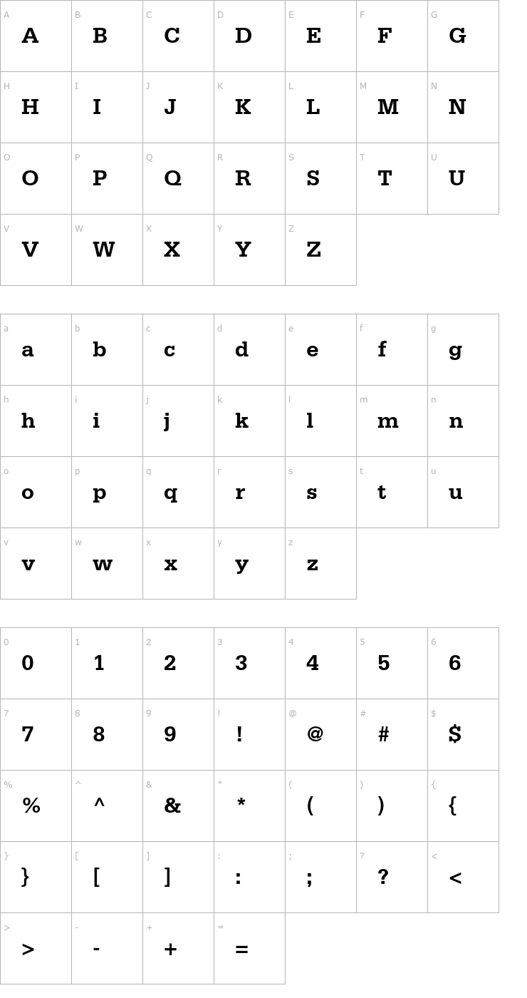 Character Map SerifaStd-Bold Font