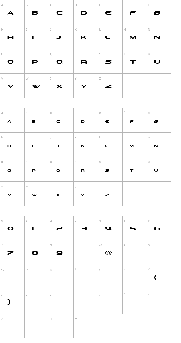 Character Map Sevil alias Esra lite Font