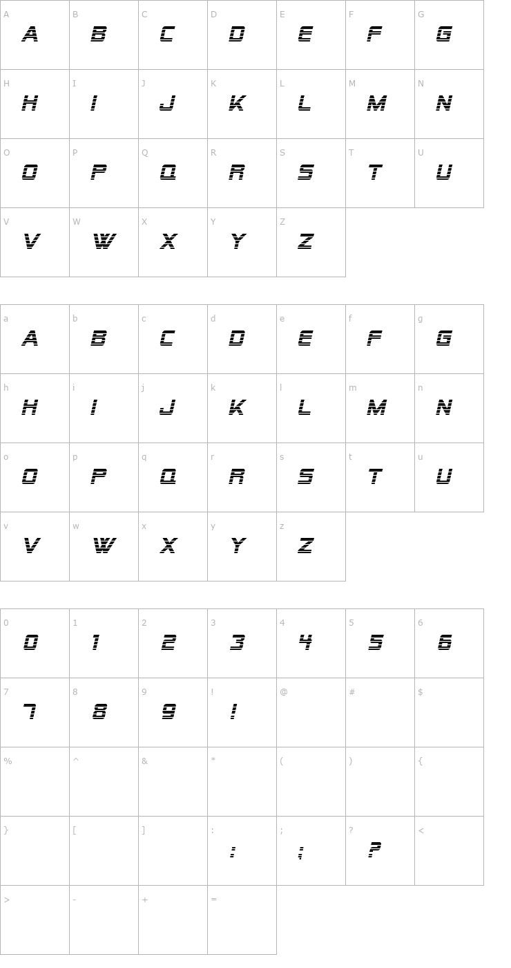 Character Map SF Alien Encounters Italic Font