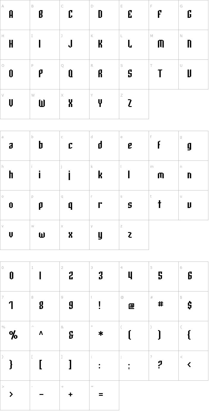 Character Map SF Archery Black Font