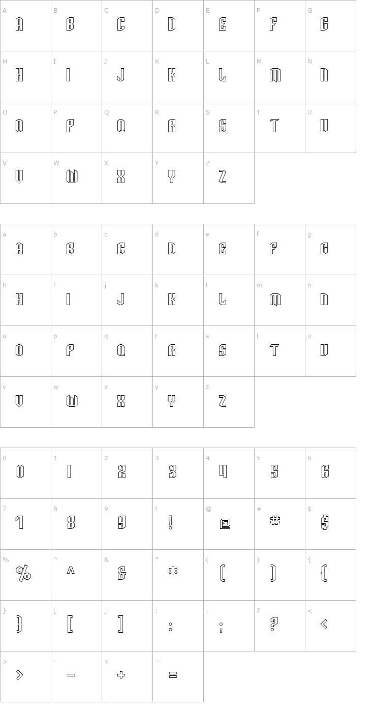 Character Map SF Archery Black SC Outline Font