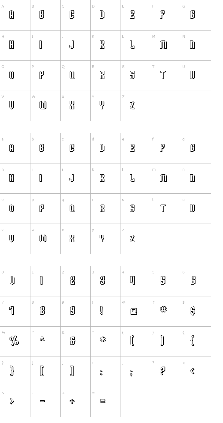 Character Map SF Archery Black SC Shaded Font