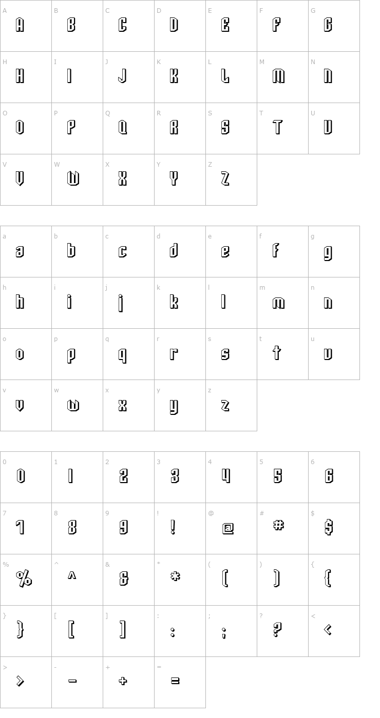 Character Map SF Archery Black Shaded Font