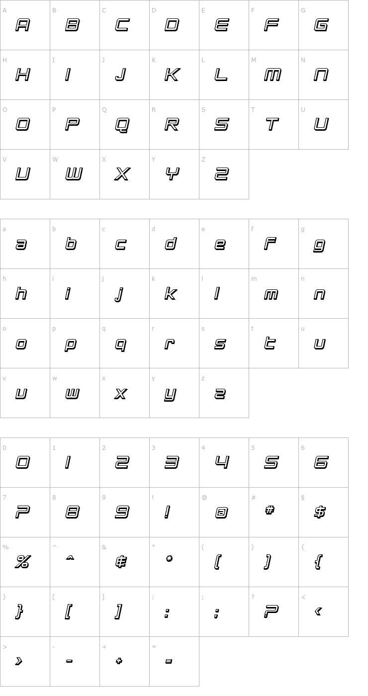 Character Map SF Chromium 24 Bold Oblique Font