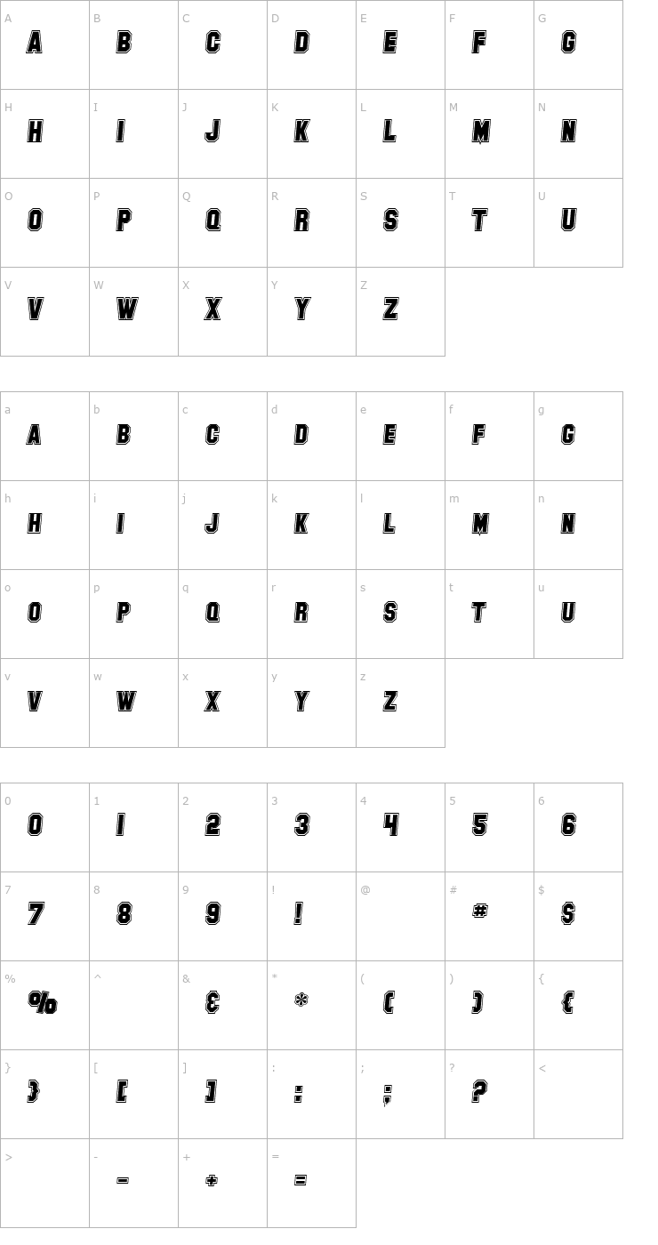 Character Map SF Collegiate Italic Font