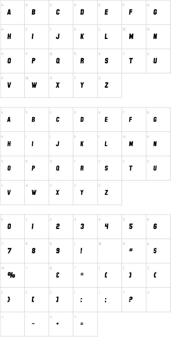 Character Map SF Collegiate Solid Italic Font