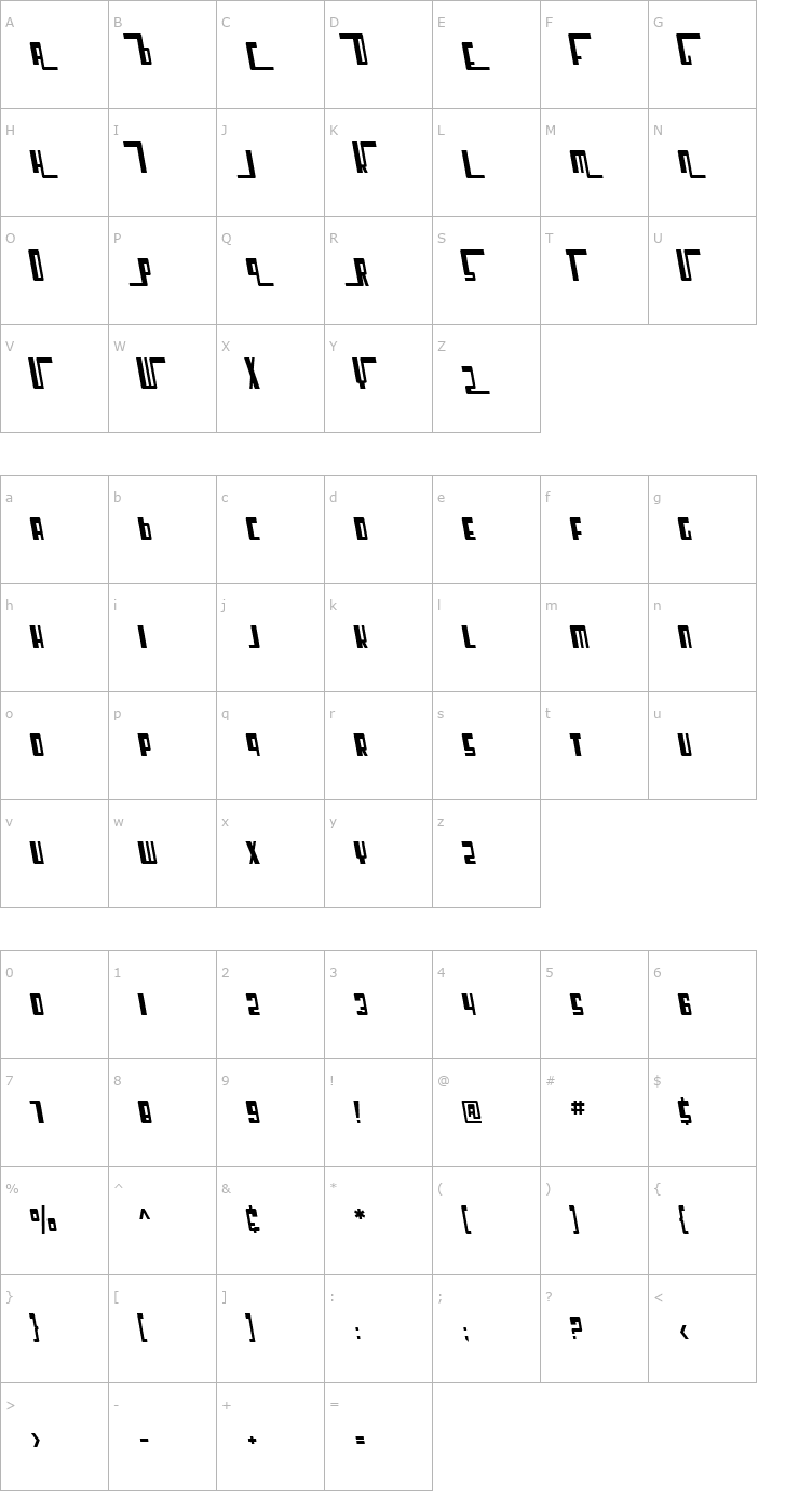 Character Map SF Cosmic Age Condensed Oblique Font